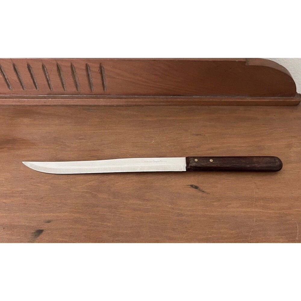 Vintage Imperial USA Meat Slicer Knife 8" Stainless Straight Edge Wood Handle